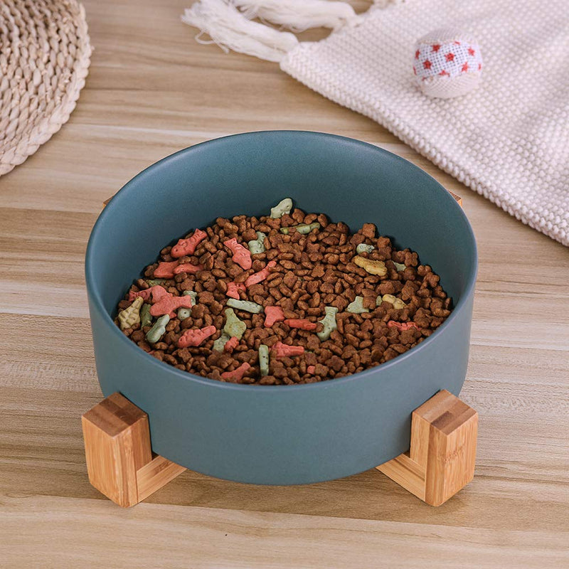 Green Ceramic Dog Bowls with Wood Stand, Dog Water Bowls and Food Dish, Heavy Weighted or No Tip Over Dog Comfort Food Bowls, Stoneware Pet Bowl,Extra High Capacity 8.4" Diameter, for Large Dogs Green - PawsPlanet Australia