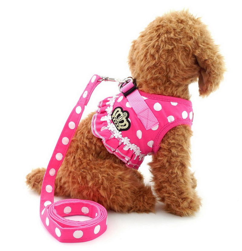 [Australia] - Ranphy Polka Dot Small Dog Cat Harness Girl No Pull Pet Vest Step-in Mesh Jacket with Leash Set Adjustable for Walking Training Hiking S(Chest:12.6") Pink 