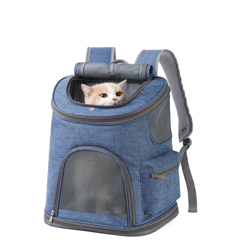 Hanjo Pets Small Dog Backpack - Cat Backpack Carrier Airline Approved - Dog Backpack Carrier for Small Dogs, Puppy, Cats, Rabbits, Pets up to 14lbs Scratchproof Breathable Mesh and Autolock Zipper Blue - PawsPlanet Australia