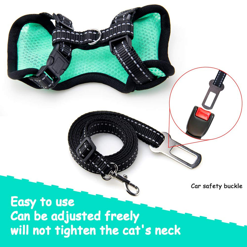 [Australia] - AWOOF Kitten Harness and Leash Escape Proof, Adjustable Cat Kitten Puppy Walking Jacket with Metal Leash Ring, Soft Breathable Small Pet Vest M(neck size: 6.1"-9.4", chest size: 8.26"-14.56") Green 