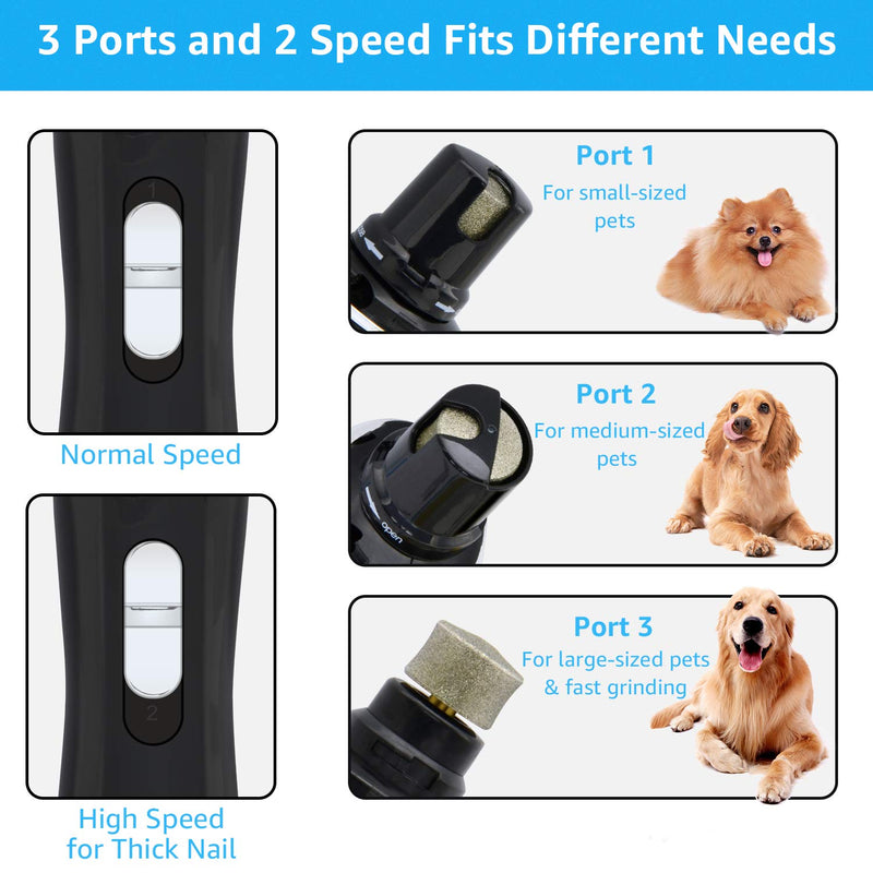 [Australia] - Dog Nail Grinder, Dog Nail Trimmer Clipper, Pet Nail Grinder Painless Cat Paws File Grooming & Smoothing for Small Medium Large Dogs, Professional 2 Speed Electric Recharging Animals Nail Grinder Black 