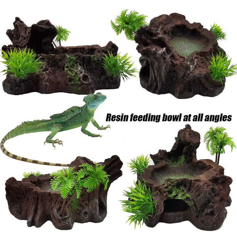 Tfwadmx Reptile Feeding Bowl,Resin Beared Dragon Food Water Dish with Artificial Plants for Lizard Gecko Frog Turtle Spider - PawsPlanet Australia