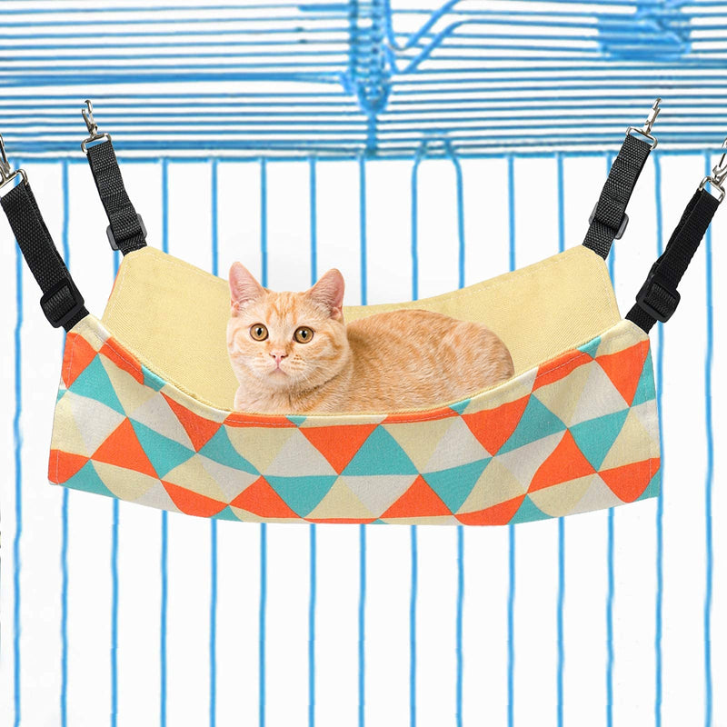 Petmolico Cat Hanging Hammock Bed, Pet Cage Hammock Adjustable Strap and Reversible Double-Sided Hammock for Cats/Kitten/Puppy/Small Dogs/Rabbits/Other Small Animals, Orange Triangle, Small - PawsPlanet Australia