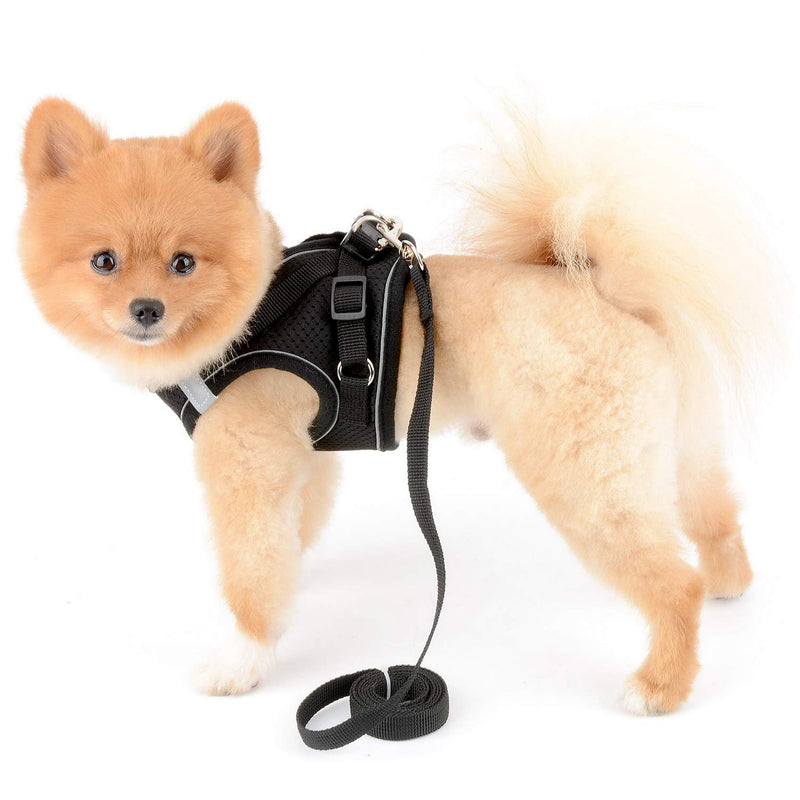 SMALLLEE_LUCKY_STORE Soft Mesh Step-in Small Dog/Cat Harness and Lead Set for Walking Reflective Puppy Vest Harness Outdoor Training,Black,Size M M(chest 40cm,for 3-5kg) black-style1 - PawsPlanet Australia