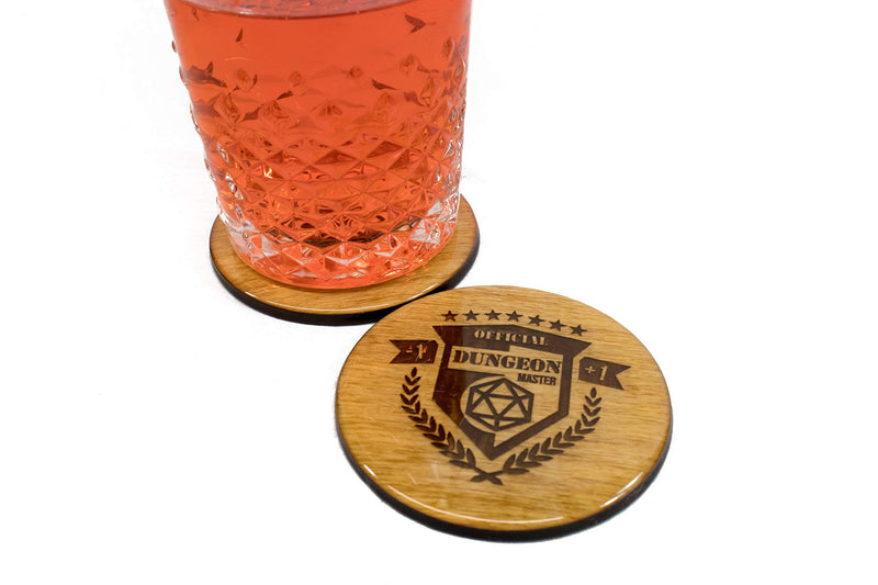 Official Dungeon Master Coasters - 3.5" Round Wood Dungeons and Dragons DnD Nerdy Barware Gift Set - PawsPlanet Australia
