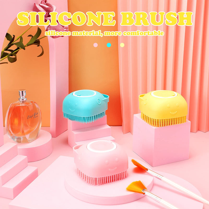 3 Pieces Dog Brush Cat Bath Brush Comb Silicone Rubber Dog Shampoo Grooming Brush Silicone Puppy Massage Brush Pet Hair Cleaning Wash Brush Scrubber Soft Shampoo Dispenser, Blue Pink Yellow - PawsPlanet Australia