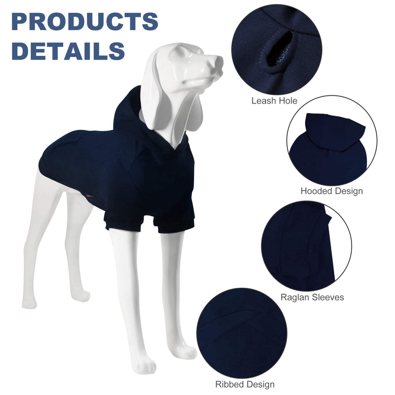 Kickred 2 Pieces Basic Cotton Dog Hoodie Sweater, Soft Pet Clothes Dog Sweatshirts, Dog Outfit Coat Pullover with Pocket and Leash Hole for Small Medium Large Dogs X-Small Navy Blue & Red - PawsPlanet Australia