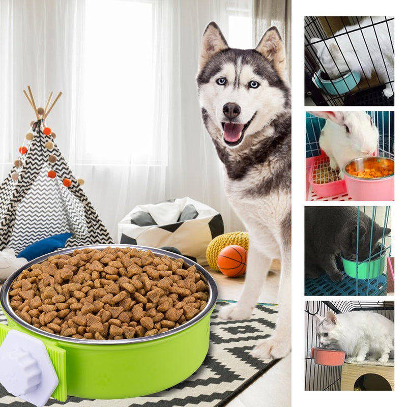 [Australia] - Crate Dog Bowl, Removable Stainless Steel Coop Cup Hanging Pet Cage Bowl Large Water Food Feeder for Dogs Cats Rabbits Green 