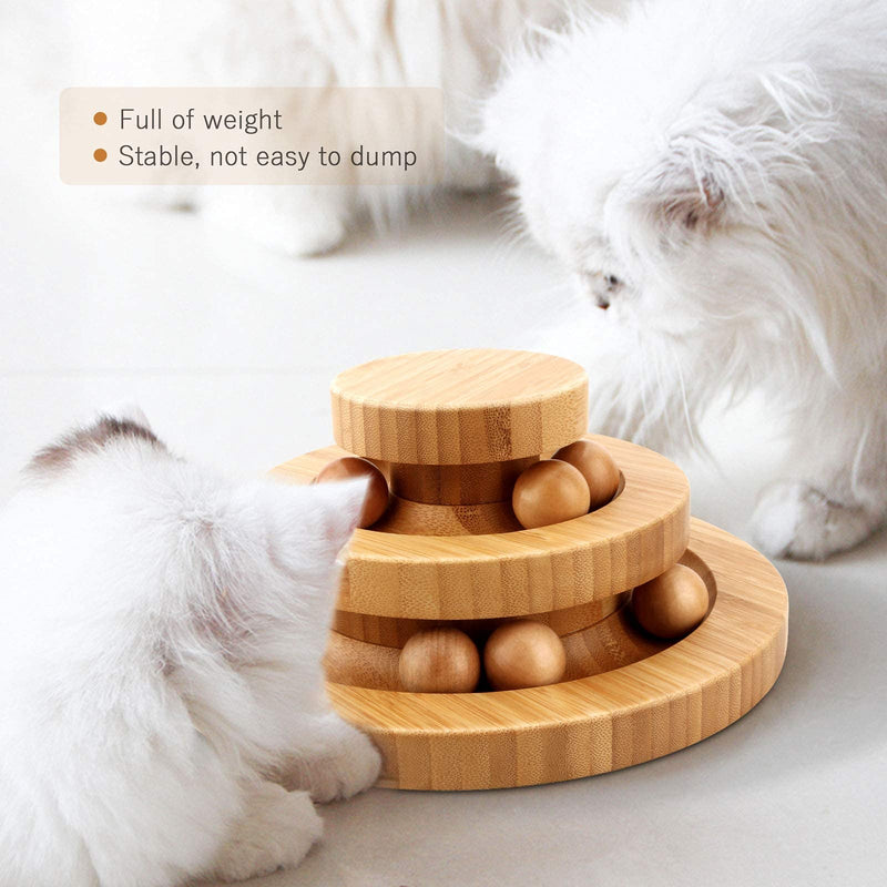 Gelrova Pet Interactive Fun Roller Exerciser 2 Level Tower of Tracks Cat Teaser Ball ToyTwo-ply rotatable Smart Track Ball rocking roll Gifts (Bamboo) Bamboo - PawsPlanet Australia