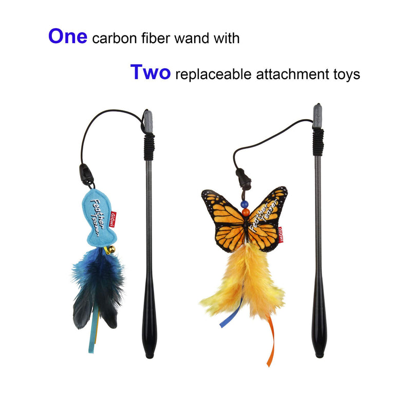 Suhaco Cat Feather Toys, Interactive Teaser Catnip Toy, Retractable Cat Teaser Wand Toy with 2 Different Feather - PawsPlanet Australia