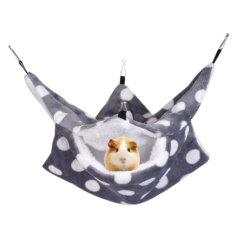 Petmolico Small Pet Warm Plush BunkBed Hanging Hammock Bed Cage Accessories for Parrot Sugar Glider Ferret Squirrel Hamster Rat Bedding Hideout Playing Sleeping Gray Dot - PawsPlanet Australia