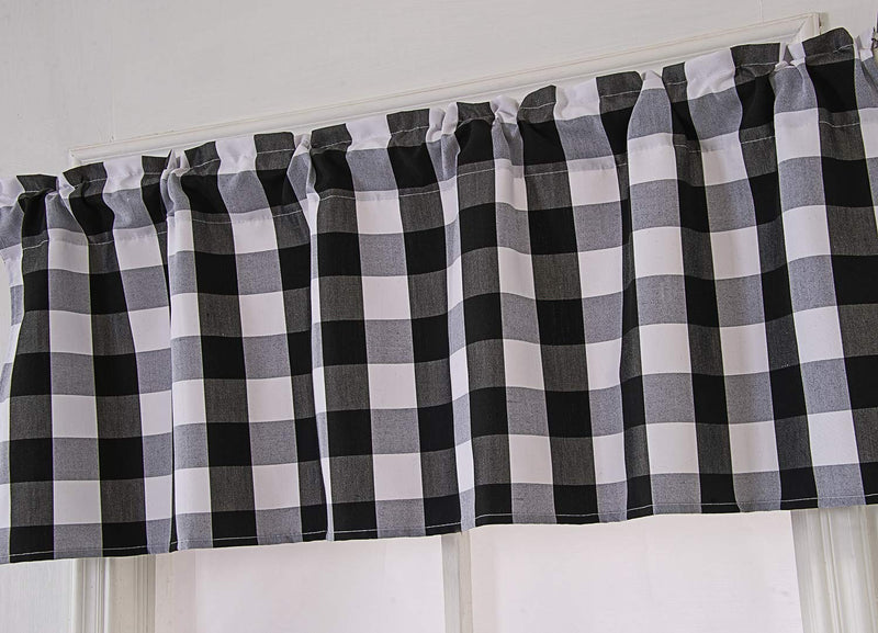 Annlaite Buffalo Checker Farmhouse Thermal Insulated Energy Saving Window Curtain Valance for Living Room/Bedroom/Kitchen Rod Pocket Valance 52 by 18 Inch Black 52"x18" - PawsPlanet Australia