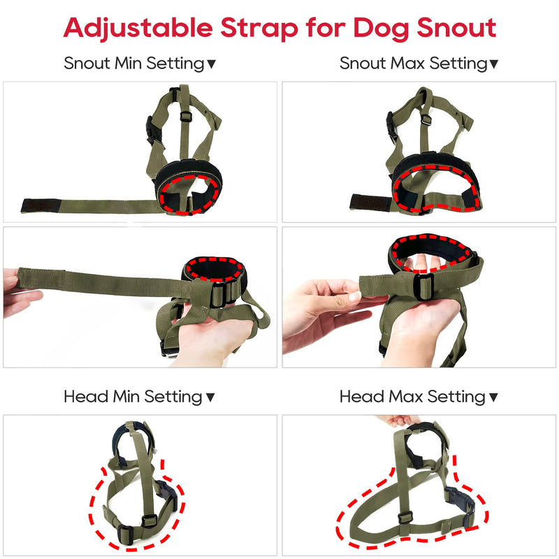 HEELE Muzzle for Dogs with Head Strap Dog Muzzle Soft Padded No More Rubbing Dog Muzzle Adjustable Loop Dog Muzzle Anti Chewing Muzzle for Large Medium Dogs, Green, MM (Pack of 1) Plain Green - PawsPlanet Australia