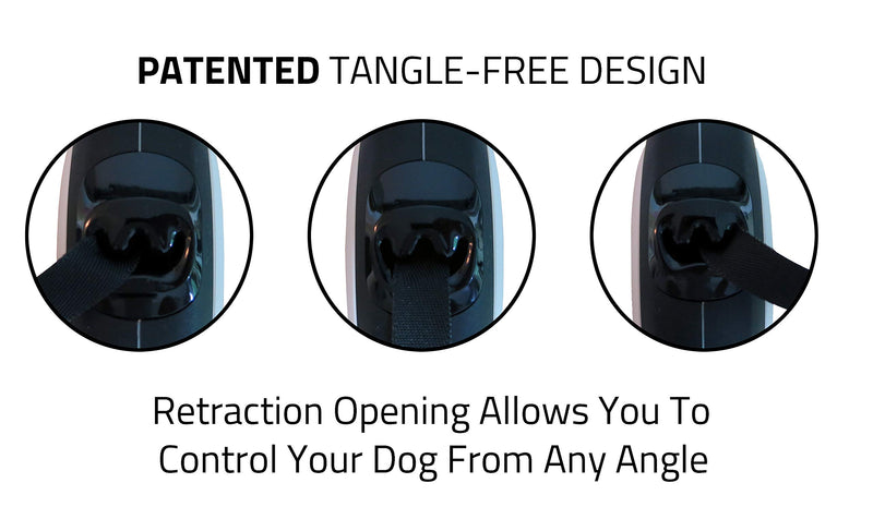 [Australia] - TUG Patented 360° Tangle-Free, Heavy Duty Retractable Dog Leash with Anti-Slip Handle; 16 ft Strong Nylon Tape/Ribbon; One-Handed Brake, Pause, Lock Large White 