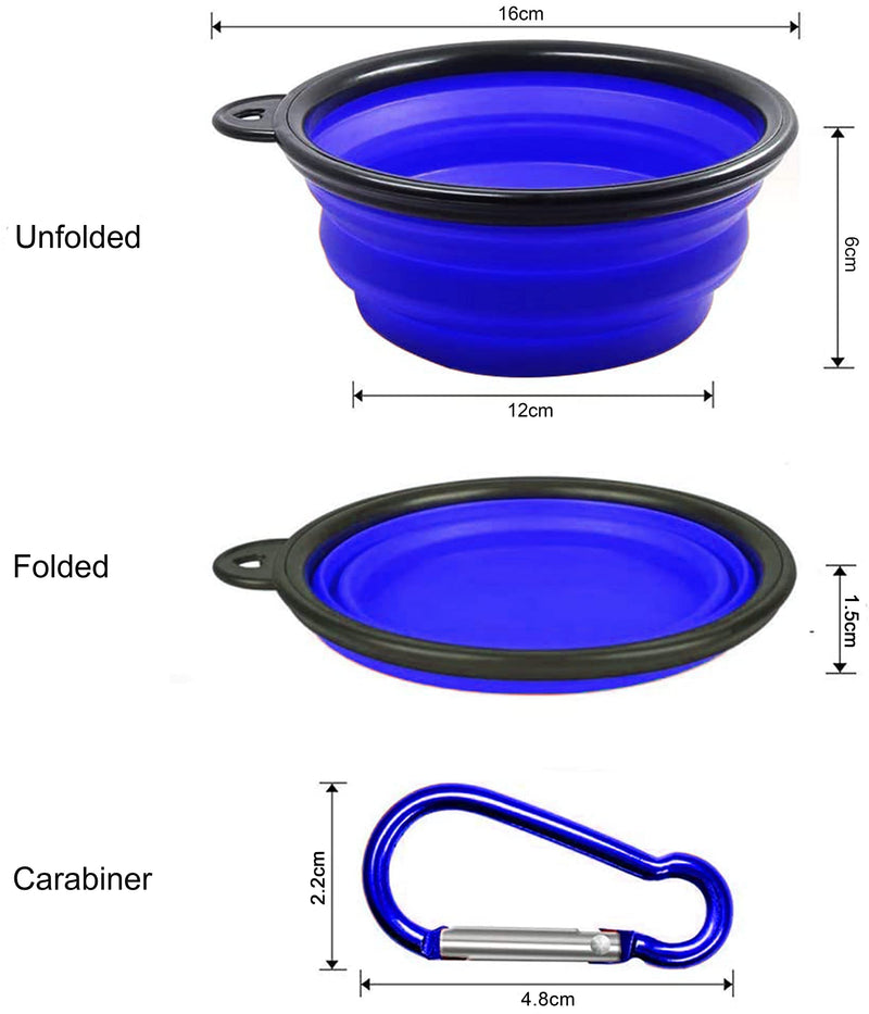 Collapsible Dog Water Bowl, Foldable Silicone Outdoor Travel Dog Food Water Feeding Bowl 650ml with Carabiner Clip | Easy to Carry, Food safe, Portable, Leak Proof, Durable |, Blue - PawsPlanet Australia