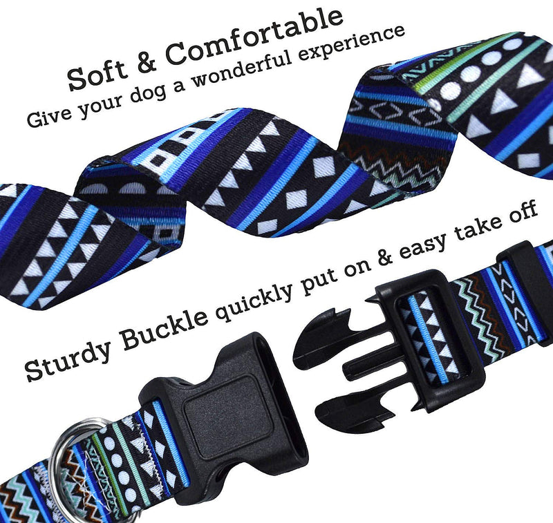 Mihqy Dog Collar with Bohemia Floral Tribal Geometric Patterns - Soft Ethnic Style Collar Adjustable for Small Medium Large Dogs S（Neck 9.8-15.7"(25-40cm),3/5"(1.5cm) Width) Bohemian Blue - PawsPlanet Australia