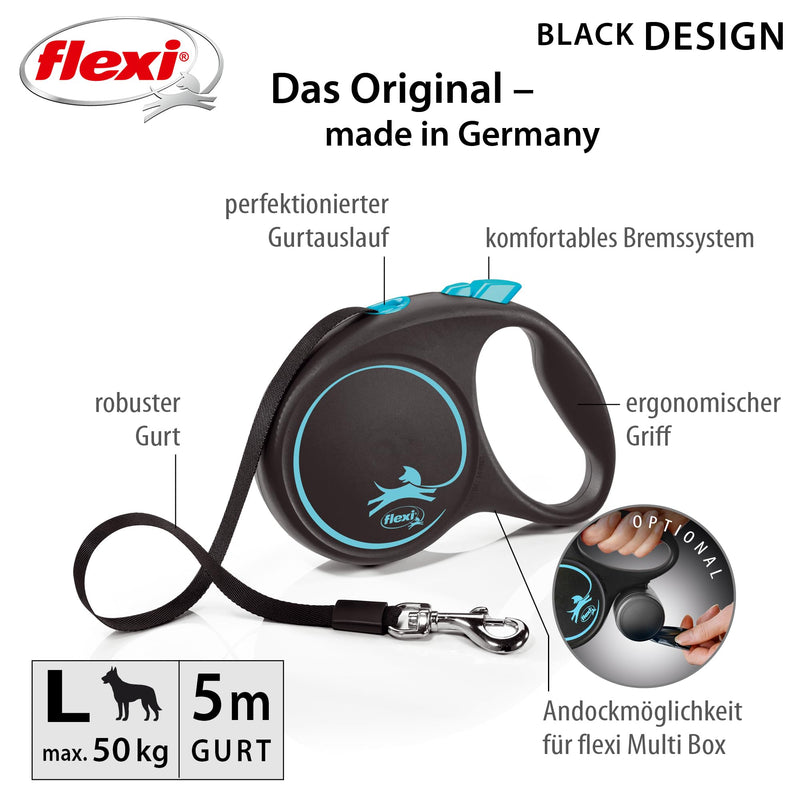 flexi retractable leash design - black/blue, large multi - PawsPlanet Australia