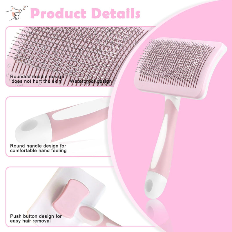 Cat brush short hair cat comb with handle brush cat pet dog brush pet brushes self-cleaning fur brush for long hair and short hair (pink). - PawsPlanet Australia
