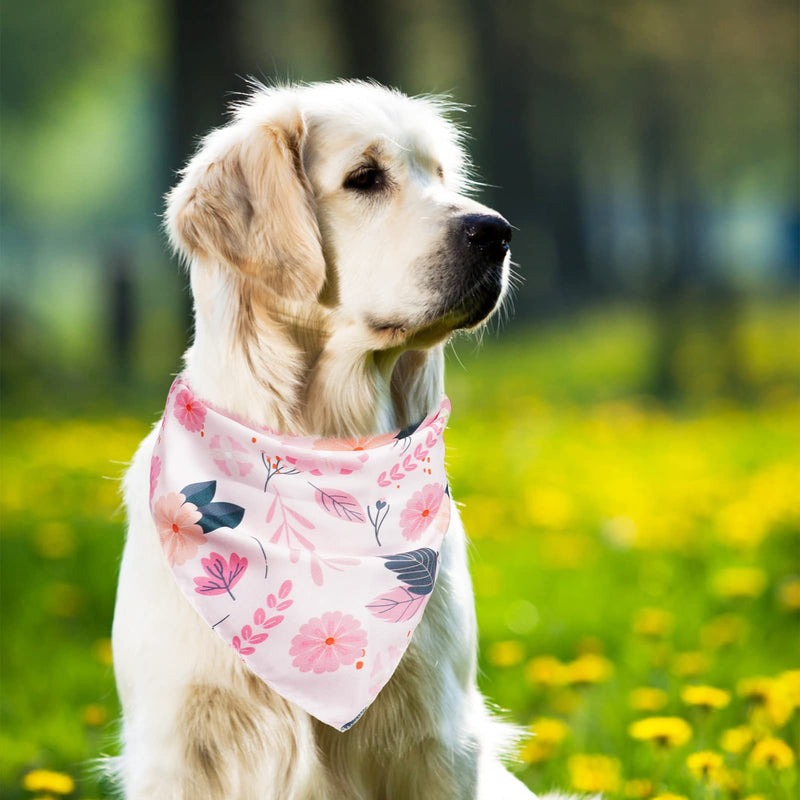 Dog Bandanas for Spring - 2 Pack Reversible Flower & Plaid Dog Square Scarfs for Small Medium Large Dogs - Washable Double Adjustable Dogs Triangle Bibs Kerchief Scarfs for Girl and Boy Blue & Pink - PawsPlanet Australia