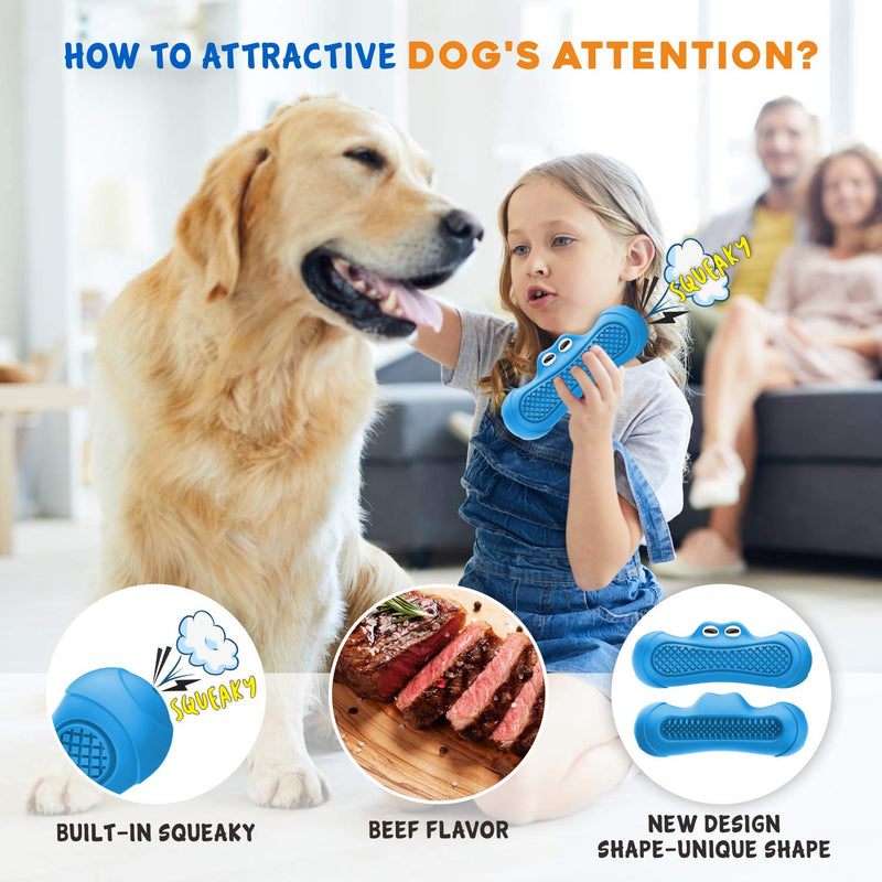 [Australia] - UUN Dog Chew Toys, Durable Dog Toothbrush Squeaky Toys，Almost Indestructible Teeth Cleaning Brushing Stick Dental Oral Care for Aggressive Chewers Large Medium Breed Blue 