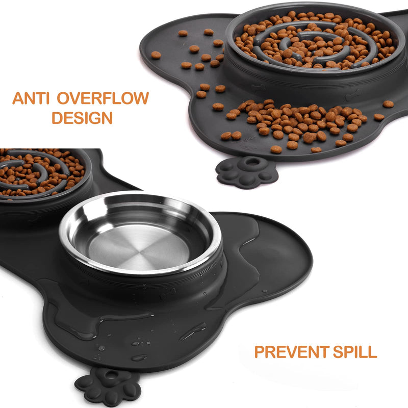 Topcovos Dog Food Bowl,3-in-1 Dog Bowl/Water Bowl&Slow Feeder Puppy Bowl with No Spill Non-Skid Silicone Mat, Dog Dish for Small/Medium/Large Pets Small(9oz) Black - PawsPlanet Australia