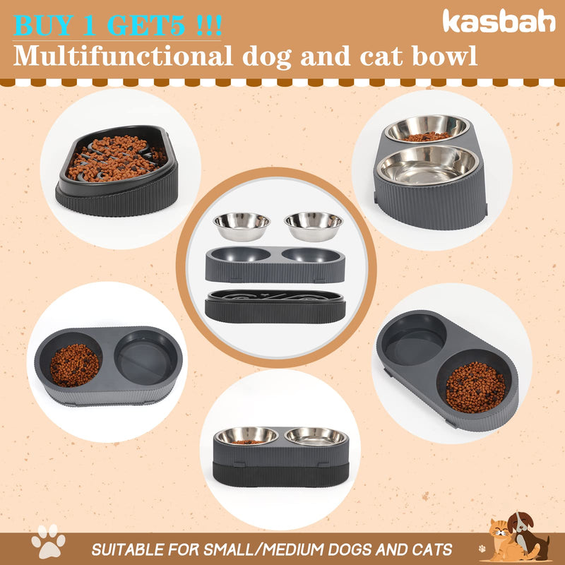 KASBAH Slow Feeder Dog Bowl,Stainless Steel Dog Bowl Non Slip Pet Food Water Cat Bowl Healthy Design Slanted Dog Bowl Bloat Stop Eco-Friendly No-Spill Puzzle Bowl Pet Feeder Bowl Set for Small Medium Dogs Small/Medium A-Black+Gray - PawsPlanet Australia
