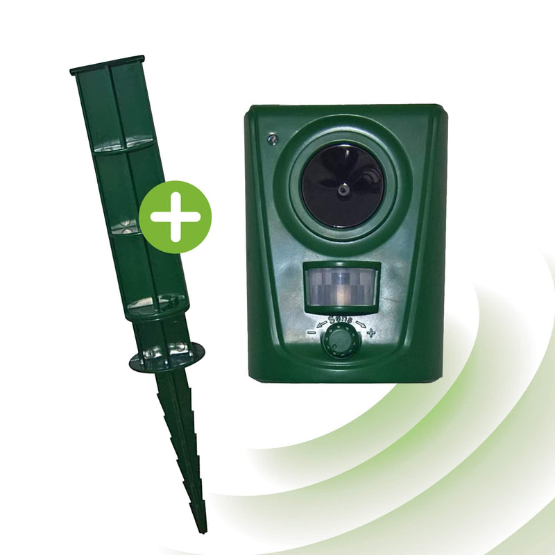 ISOTRONIC ultrasonic solar animal repeller, cat deterrent, marten deterrent up to 10m range, motion detector, weatherproof IP44, frequency 16-60 kHz (green) - PawsPlanet Australia