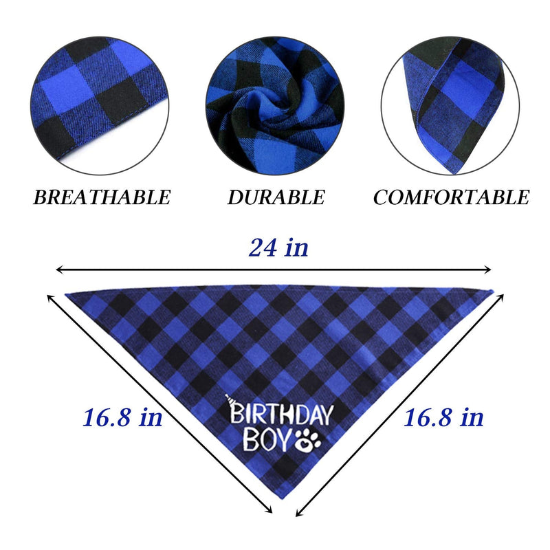 STMK Dog Birthday Bandana, Dog Birthday Boy Bandana Plaid Triangle Scarf for Dog Puppy Birthday (Blue) Blue - PawsPlanet Australia