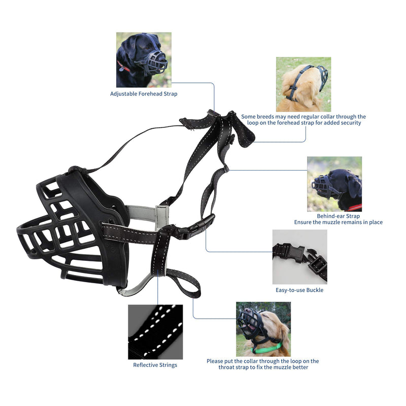 [Australia] - MATCHY2U Soft Silicone Basket Dog Muzzle - Allows Dogs to Pant Eat Drink, Prevents Biting Barking and Chewing, Safe Handling During Grooming Training or Travelling, Used with Regular Collar 1 (Snout 7-8") Black 