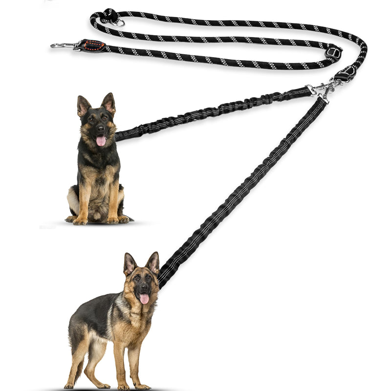 Trhillsbrad 3m x 14mm Double Dog Leash for 2 Dogs, Adjustable Dog Leash Large Medium Dog, Tangle Free 360° Rotating Splitter Double Leash for Two Dogs, Black - PawsPlanet Australia