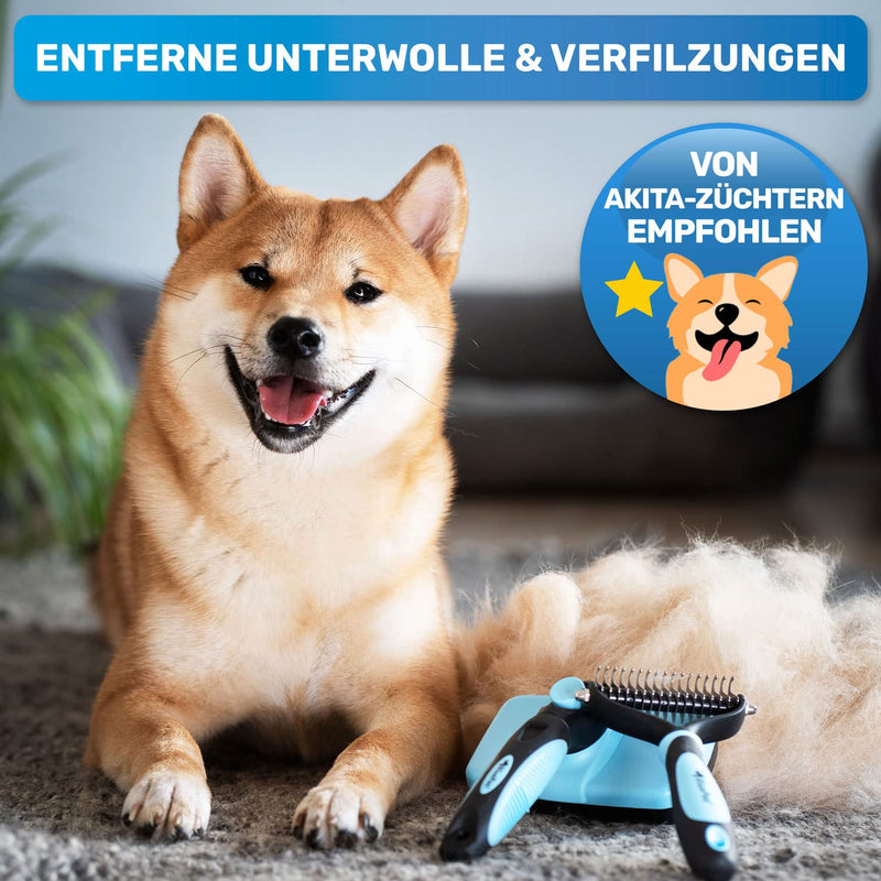 BluePet Dog Brush & Cat Brush for Long Hair - Gently Removes Undercoat, Tangles & Knots - Plucking Tool Version 2023 with Cleaning Button - For Daily Use (Blue) Blue - PawsPlanet Australia