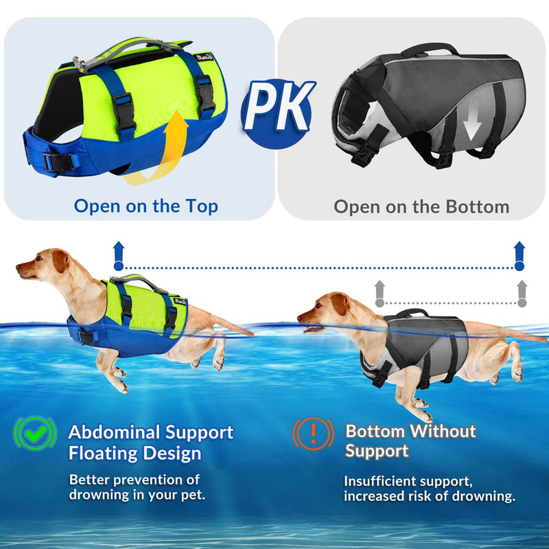 SlowTon Dog Life Jackets, Neoprene Enhanced Buoyancy Aid Adjustable Pet Swim Float Lifejacket with Reflective Rescue Handle, Dogs Safety Lifesaver Vests for Surfing Boating Pool Beach Sea XS Yellow - PawsPlanet Australia