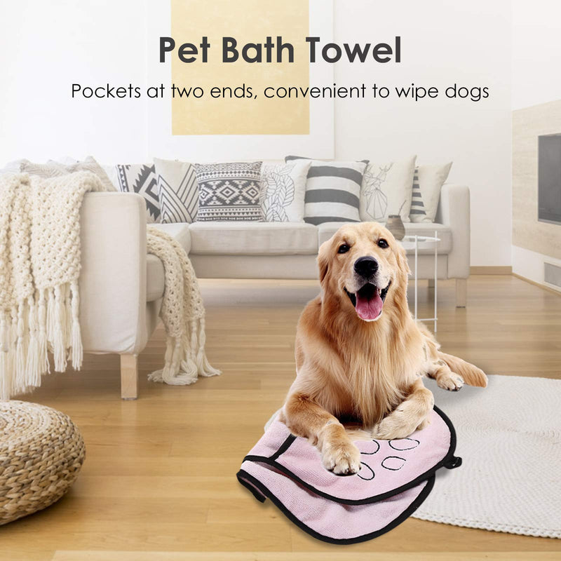 HelloCreate Pet Towels, Super Absorbent Bath Towel for Pet, Quick Dry Pet Drying Towel with Pocket for Cats Dogs Bathrobe Towel (Pink+Grey) - PawsPlanet Australia