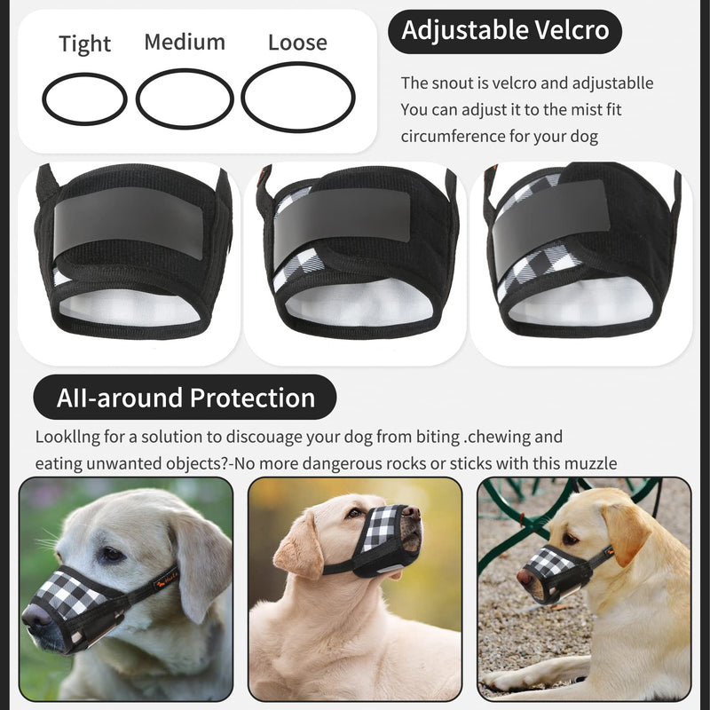 HEELE Dog Muzzle,Soft Nylon Print Muzzle Air Mesh Breathable Adjustable Loop Pattern Pets Muzzles for Small Medium Large Dogs,Stop Biting Barking and Chewing XS Black White Plaid - PawsPlanet Australia