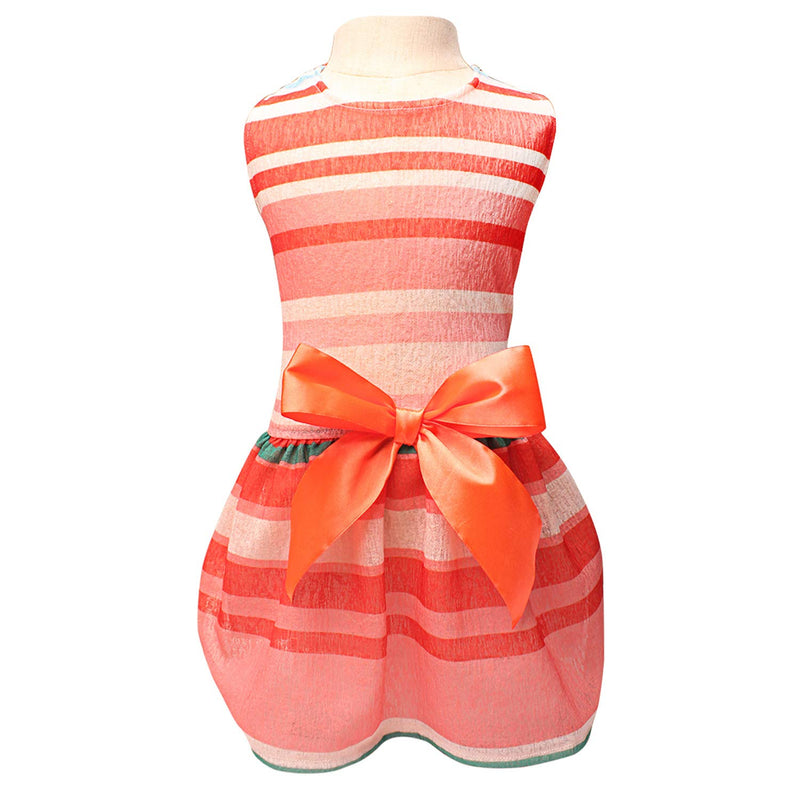 [Australia] - TONY HOBY Fashion Colorful Stripe Pet Clothes for Dog Dress Cat Sundress for Summer with Cute Bow Orange Red L Red&Pink 