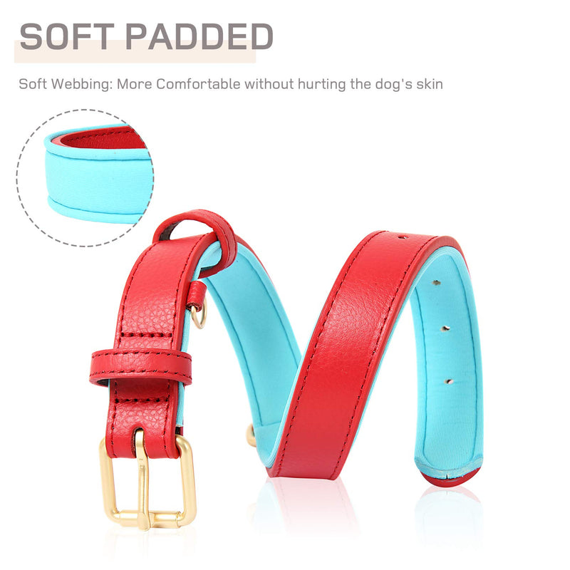 HEELE Dog Collar Genuine Leather Soft Padded Classic Dog Collars for Small Medium Large Dogs, Red, M M: Neck 39-49cm, Width 2.5cm - PawsPlanet Australia