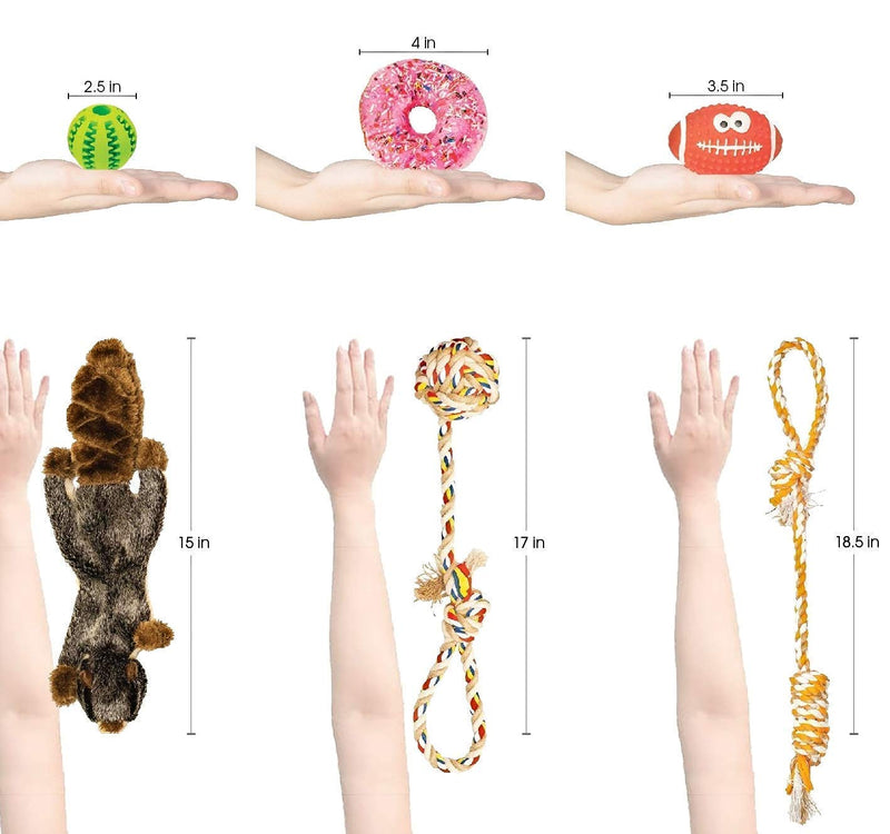 [Australia] - JuJuNe pets, Small and Medium Dog Toys Set 6 Pack, Rubber Ball, Nontoxic Latex Rugby Dog Toy, Durable & Natural Cotton Tug Ropes, Plush Squeaky Donut, Plush Marmot Squeak Dog Chew Toys for Puppies 