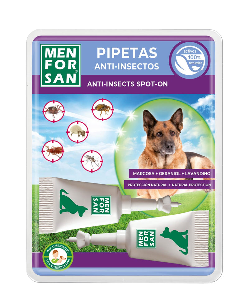 Menforsan anti-insect pipettes for dogs with margosa, geraniol and lavandin, against fleas, ticks and insects, blister of 2 pieces - PawsPlanet Australia