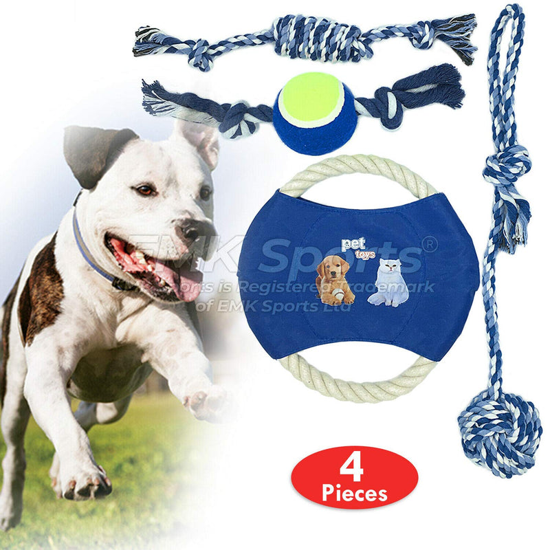 Dog Rope Toys Set, 4 Pieces of Pet Chew Rope Toys Including Frisbee, Mid set tennis rope, Candy rope knot, Large hug with ball toy Puppy Toys for Small Medium Large Dogs and Cats - PawsPlanet Australia