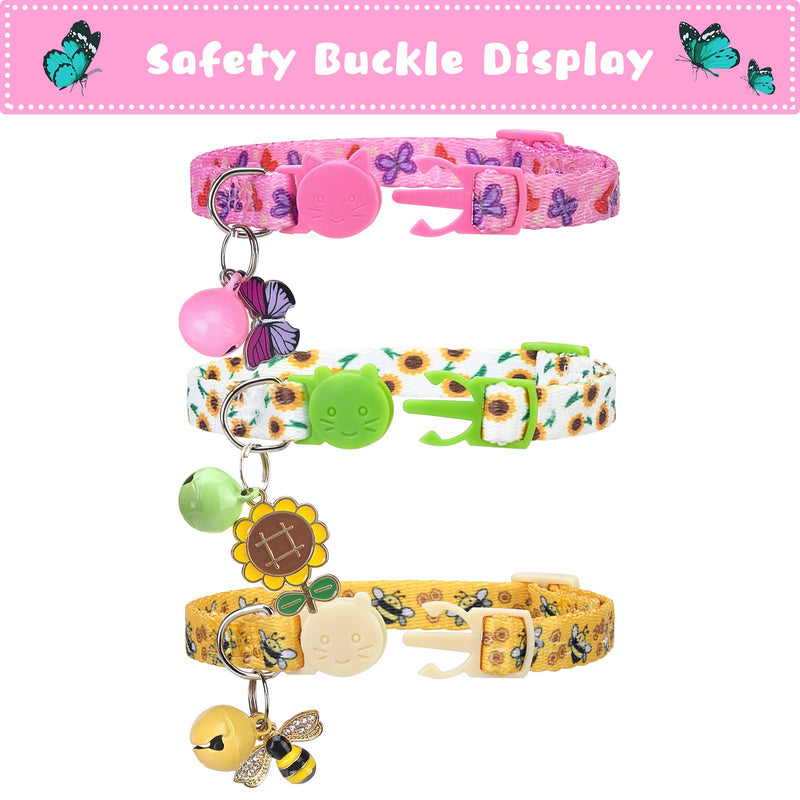 VKPETFR Breakaway Cat Collars - 3 Pack Adjustable Safety Kitten Collars - Spring Decoration for Girl Boy Cats Puppy and Small Pets Vitality - PawsPlanet Australia