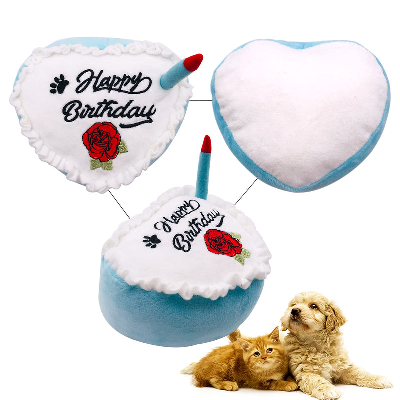 PET SHOW Dog Birthday Toy Cake Girl Heart Plush Dog Toys with Bell Inside for Small Medium Large Dog Boy Cats Puppies Party Supplies (Blue) Blue - PawsPlanet Australia