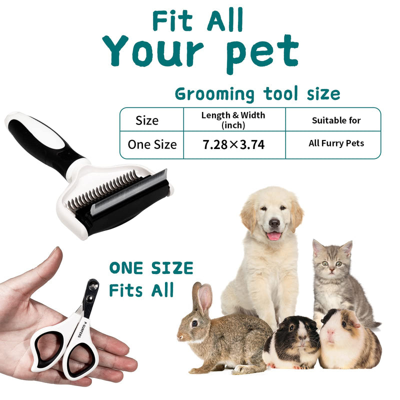 JOYPAWS Pet Grooming Brush for Dog/Cat and Nail Clippers, 2 Sided Grooming Brush for De-Shedding, De-Matting Reduces Shedding by up to 95%, Great for Short to Long Hair Small Large Breeds White - PawsPlanet Australia