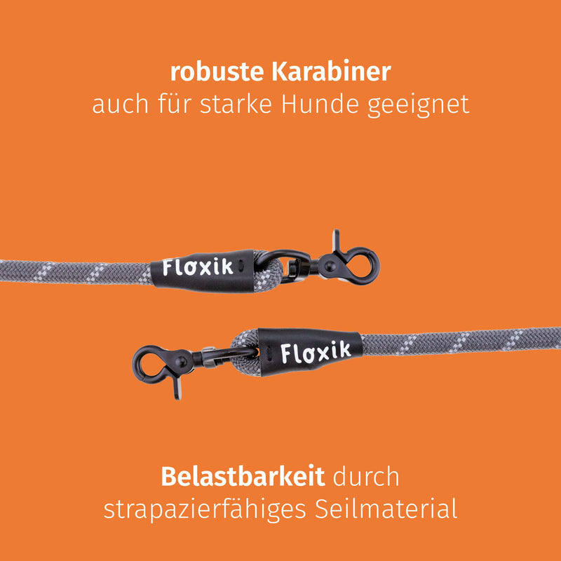 Floxik Premium Dog Lead | Dog leash 3m adjustable - rope leash for small and medium-sized dogs - robust and stylish in gray or orange 3m | ø 12mm - PawsPlanet Australia