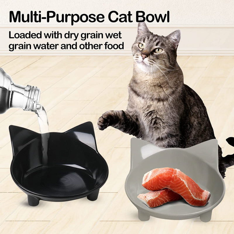 Cat Bowl Non Slip Cat Food Bowls,Pet Bowl Shallow Cat Water Bowl to Stress Relief of Whisker Fatigue,Dog Bowl Cat Feeding Wide Bowls for Puppy Cats Small Animals(Safe Food-Grade Material) (Black+Grey) Black+Grey - PawsPlanet Australia