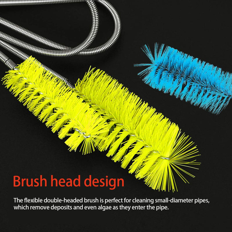 [Australia] - NGe Two-Piece Blue and Yellow Stainless Steel Flexible Aquarium Cleaning Brush for Home Kitchen or Fish Tank Double bristles 