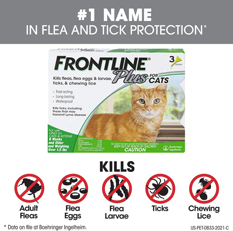 FRONTLINE Plus Flea and Tick Treatment for Cats 3 Doses - PawsPlanet Australia