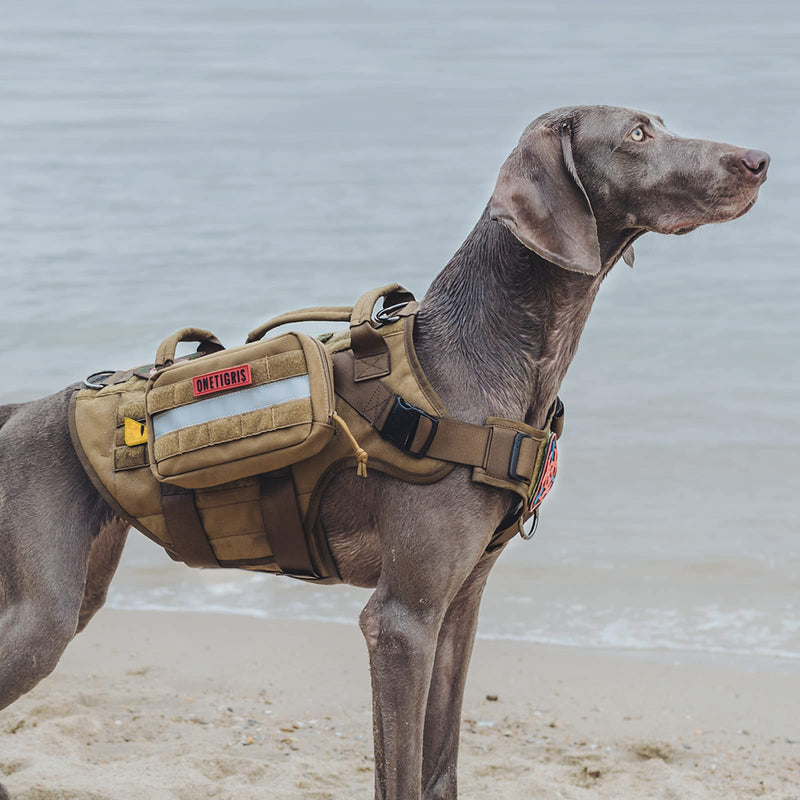 OneTigris Dog Harness, X Destroyer Tactical Harness Dog 3 Handles Heavy Duty Dog Vest with Metal Buckles - Brown S - PawsPlanet Australia