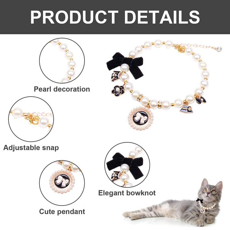 HACRAHO Dog Pearl Collar, 1 PCS Adjustable Pearl Dog Collar Pearl Crystal Dog Necklace with Cute Pendant and Bowknot for Dogs Cats Puppy Kitten, L - PawsPlanet Australia