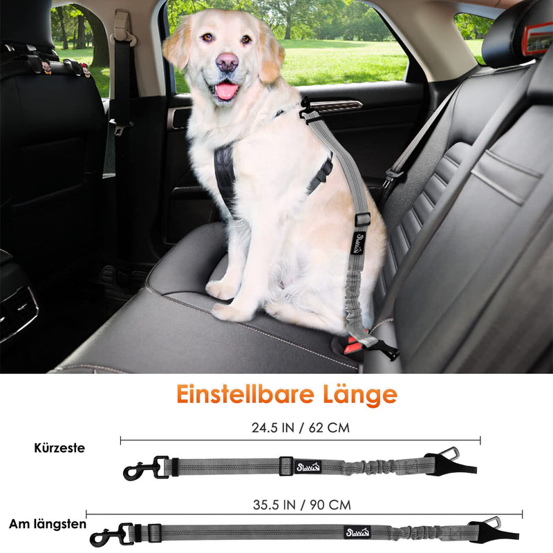 Eyein dog seat belt, 3 in 1 seat belt dog car with reflective elastic nylon bungee, dog seat belt for all dog breeds and car seats trunk, 90 cm (grey) 90 cm (62-90 cm) grey - PawsPlanet Australia
