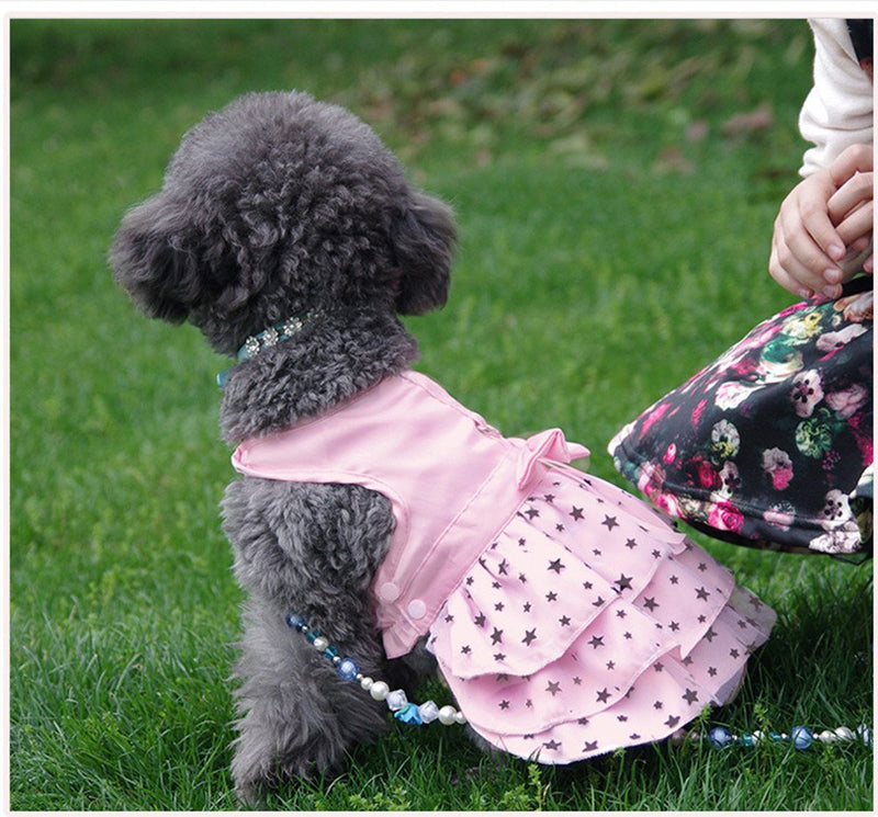 Hdwk&Hped Small Dog Dress with Leash Ring, Puppy Cat Walking Dress Pet Skirt 2 Styles #1-#5 Star style - pink - PawsPlanet Australia